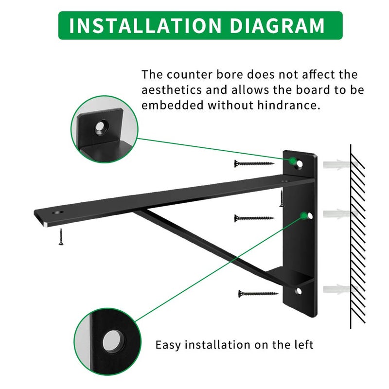 Homydom Heavy Duty Shelf Brackets 20 inch, Industrial Wall Brackets with Lip Metal Storage Brackets Outdoor/Indoor Include Screws 2 Pack Black - Image 3